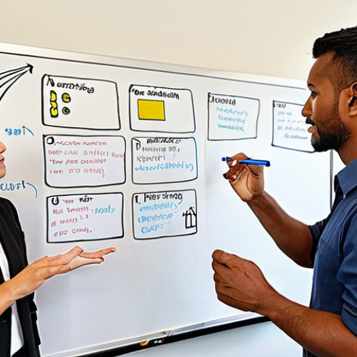 Home 22 **
A diverse group of employees brainstorming environmental solutions in a modern office. Include a whiteboard covered with ideas (keywords: energy efficiency, waste reduction, supply chain optimization). A leader (male or female, diverse) is facilitating, actively listening and encouraging participation. The overall mood should be collaborative and innovative, highlighting employee engagement in sustainability initiatives.
**