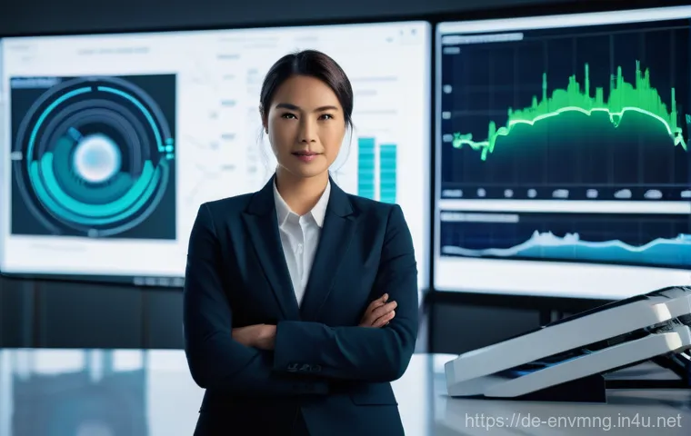 환경경영 직무에 필요한 스킬 - **Prompt 1: The AI-Powered Environmental Manager**
"A confident female environmental manager, in...