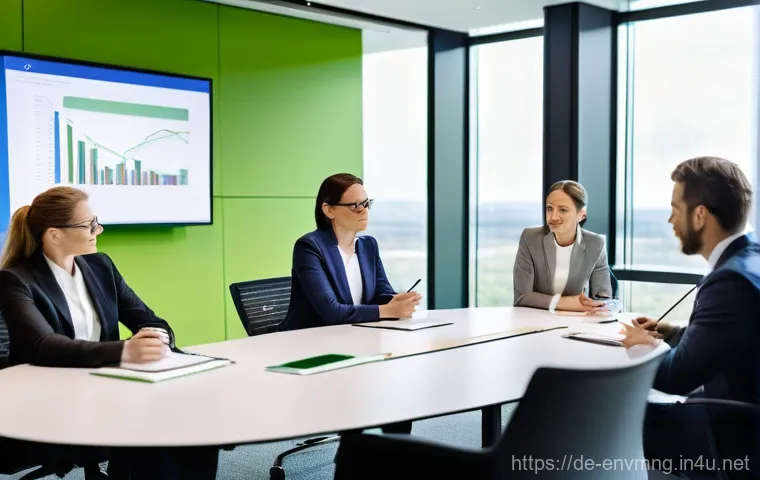 환경경영 자격증 취득 후 진로 - **Prompt 1: Strategic Environmental Consulting Session**
    A diverse group of five professionals (...