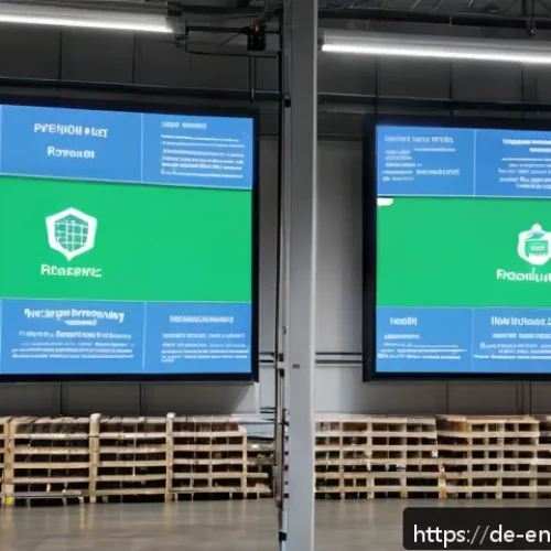 Home 31 환경경영 이론 및 실습 - A modern, bright warehouse interior showcasing a sustainable supply chain in Germany: digital screen...